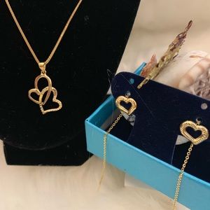 Solid 18Karat real gold earrings and necklace set